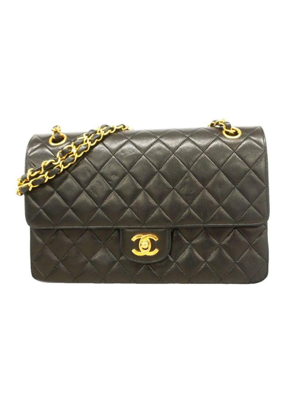 Chanel Shoulder Bag Quilted Lambskin Black Gold